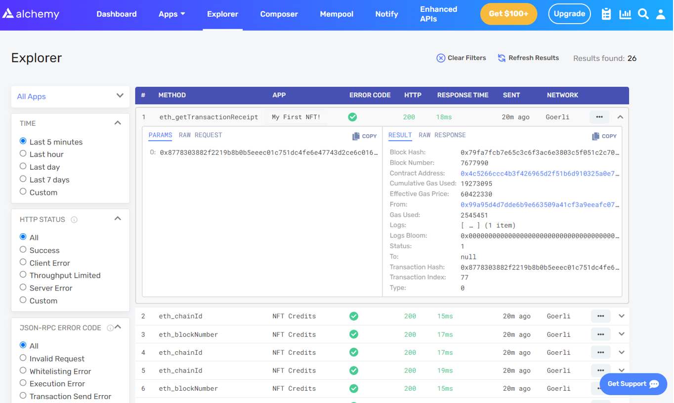 View calls made “under the hood” with Alchemy’s Explorer Dashboard